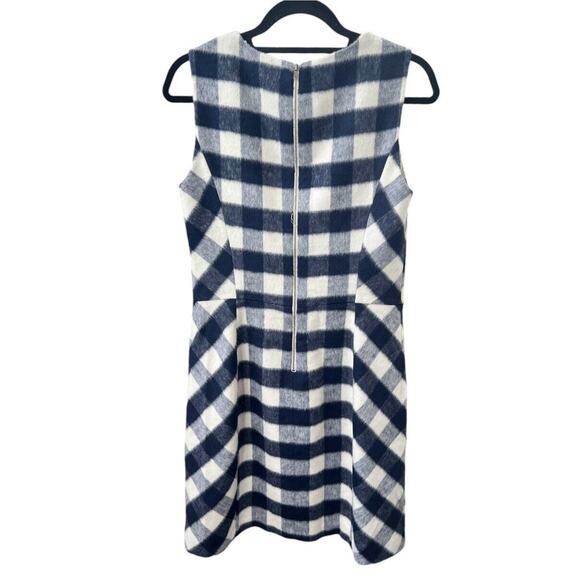 Brook Brothers Gingham Sleeveless Sheath Dress Sz 8 Wool Blend Fuzzy Navy Ivory - Picture 3 of 7
